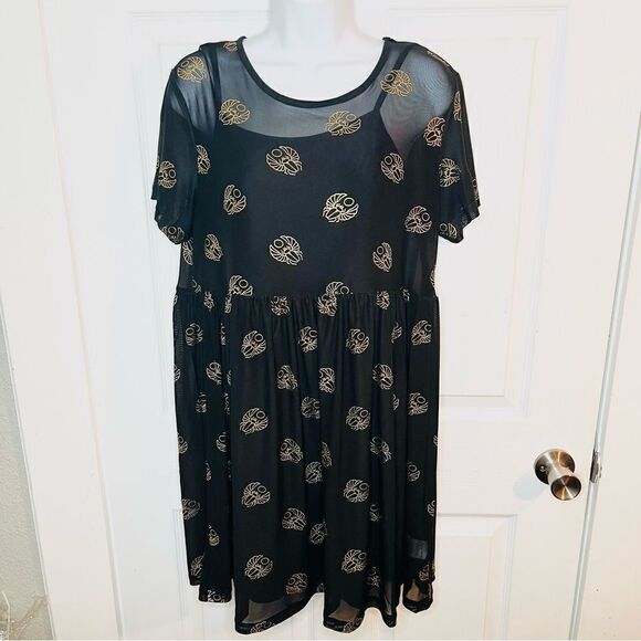 Black Friday Totally Buggin' Babydoll Dress Mesh Black Metallic Bug Print XS NWT - Picture 5 of 11